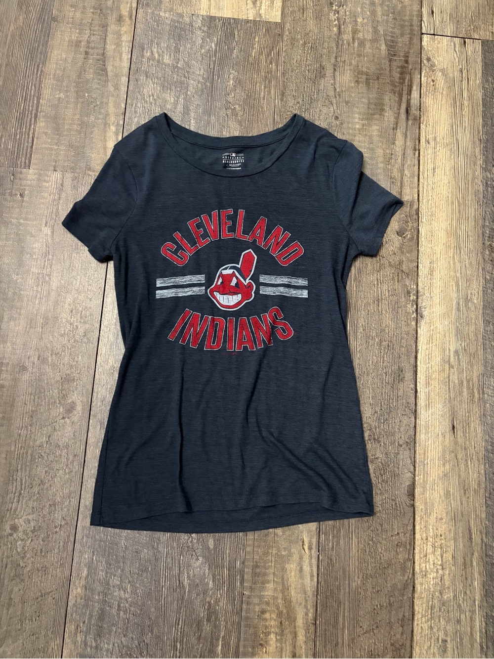 5th & Ocean Black Tee with Red and White Cleveland Indians Graphic